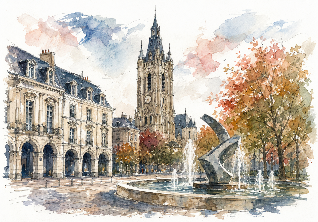 Illustration aquarelle de l'antenne locale de Douai